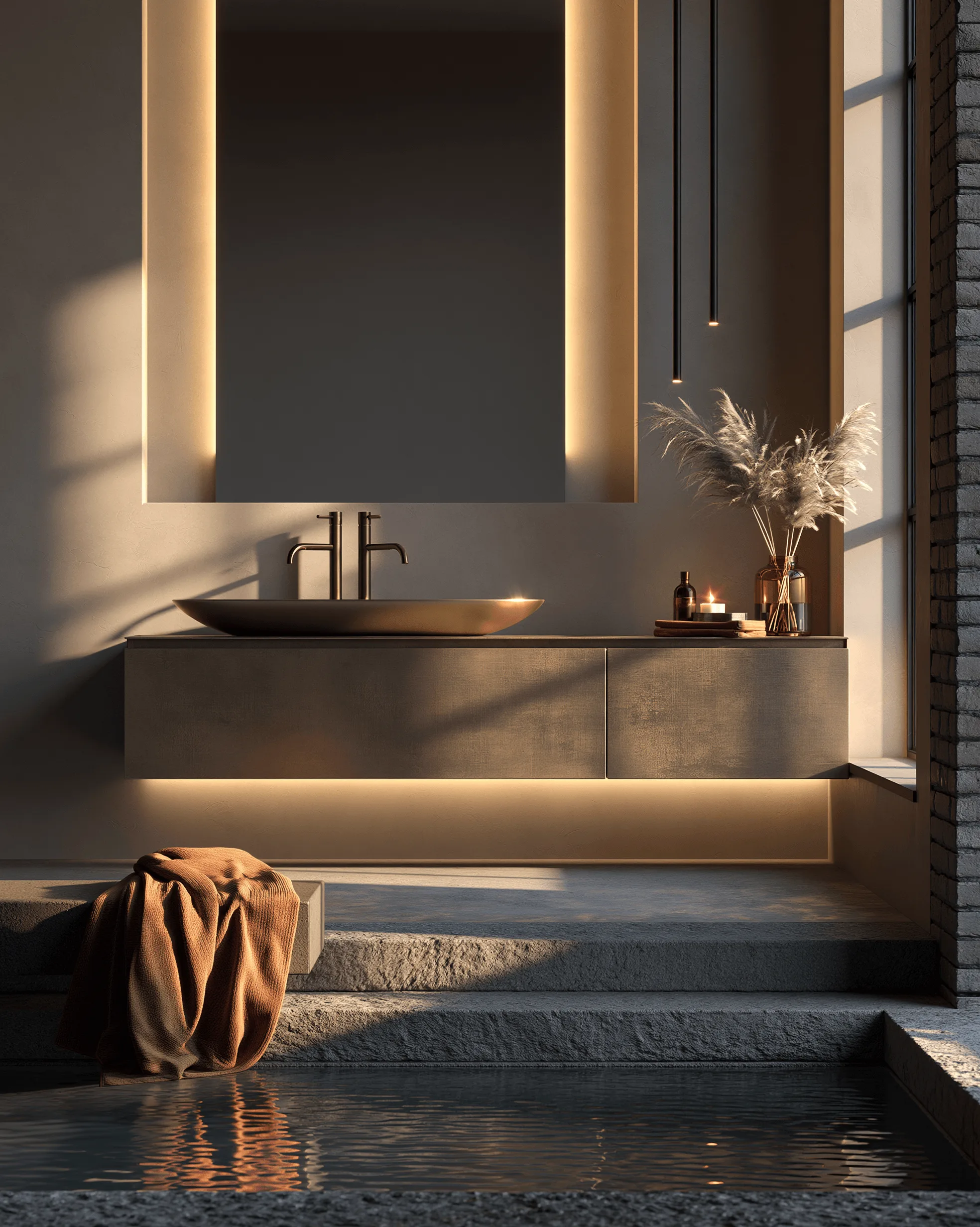 Bronze toned stainless steel bathroom vanity