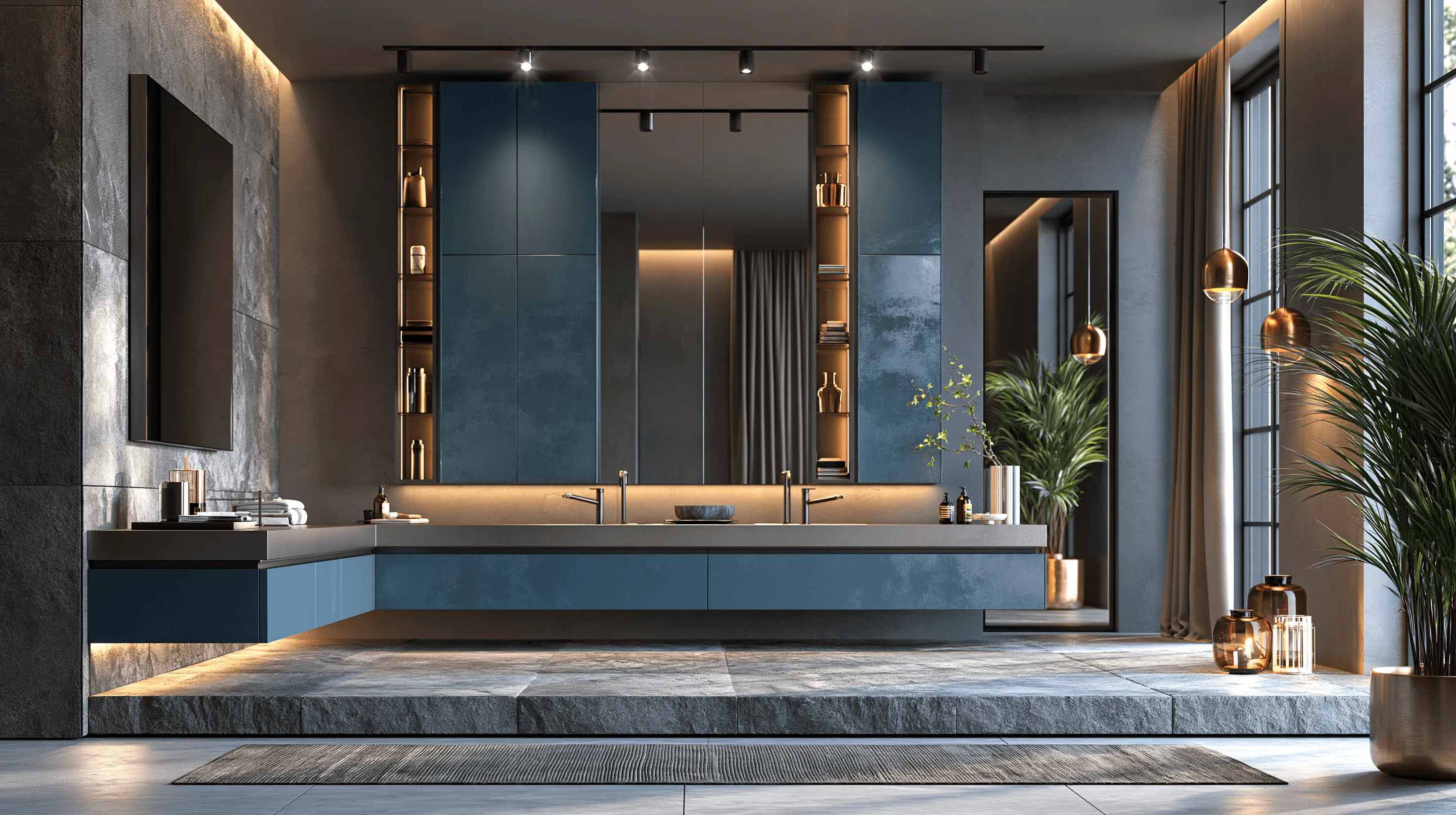 Zovia Dark Grey, Gunmetal & Silver Brushed stainless steel bathroom vanity