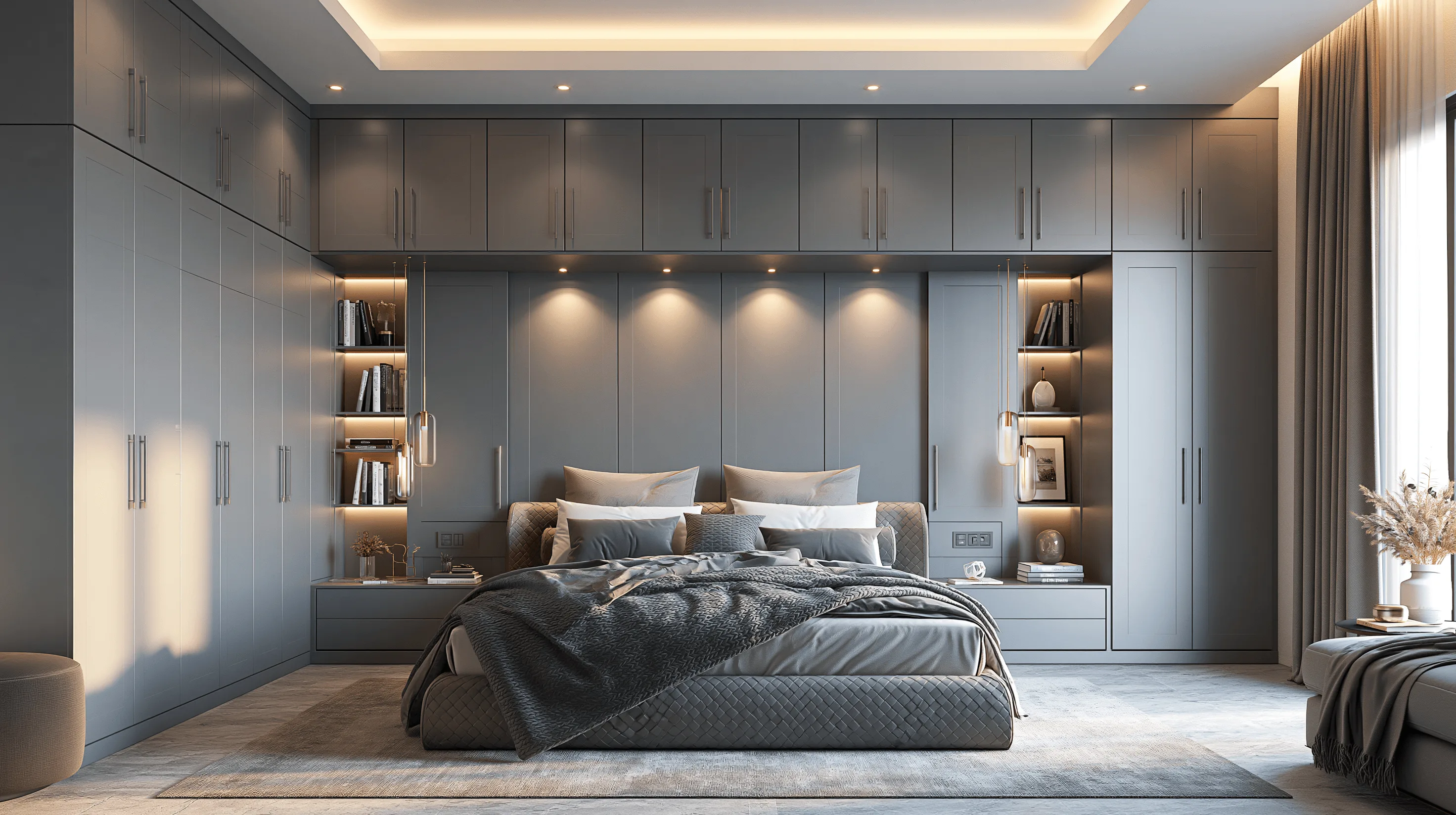 Zovia Dark Grey & Graphite stainless steel bedroom wardrobe