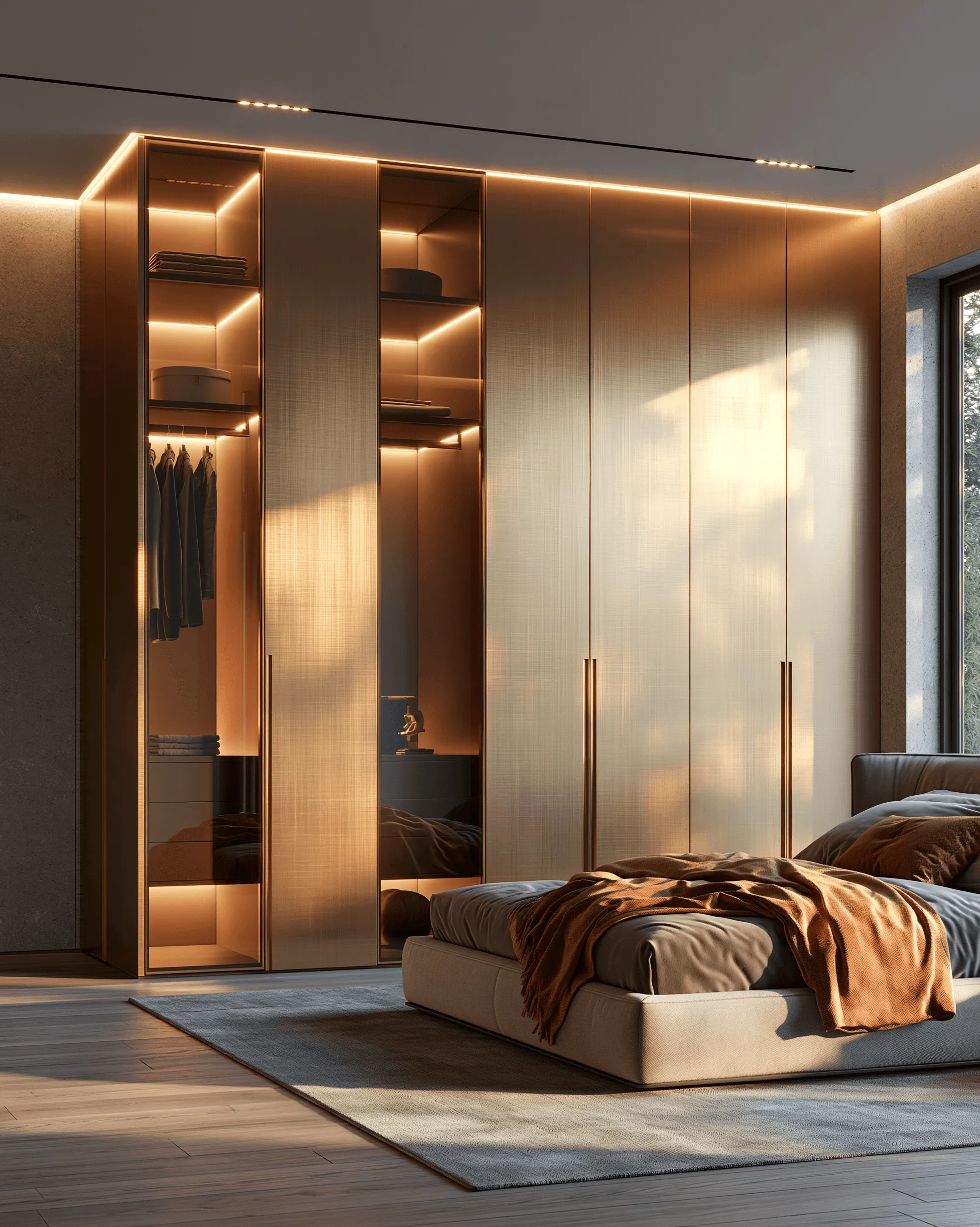 Zovia Champagne Gold & Brass stainless steel bedroom wardrobe