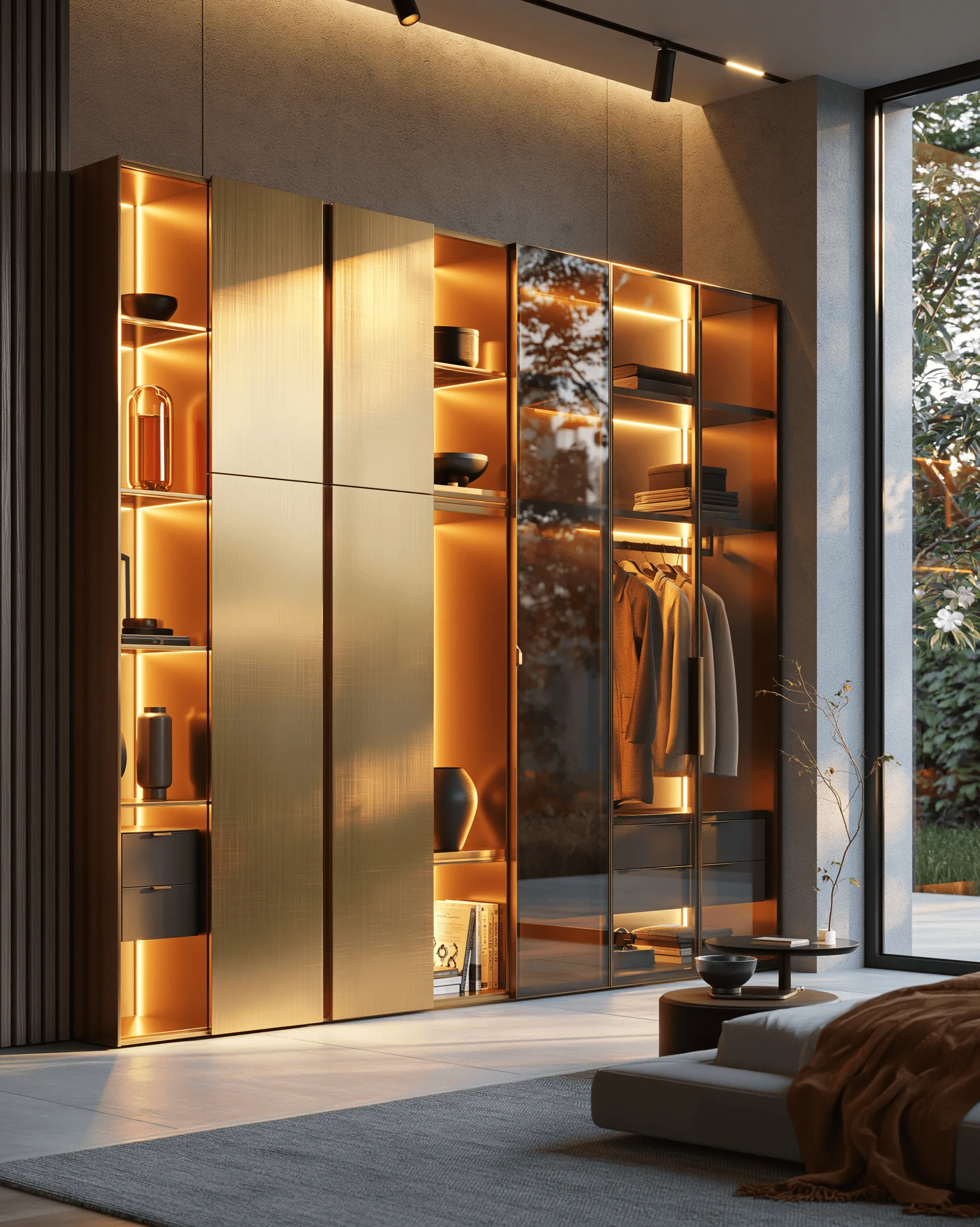 Zovia Champagne Gold & Brass stainless steel bedroom wardrobe