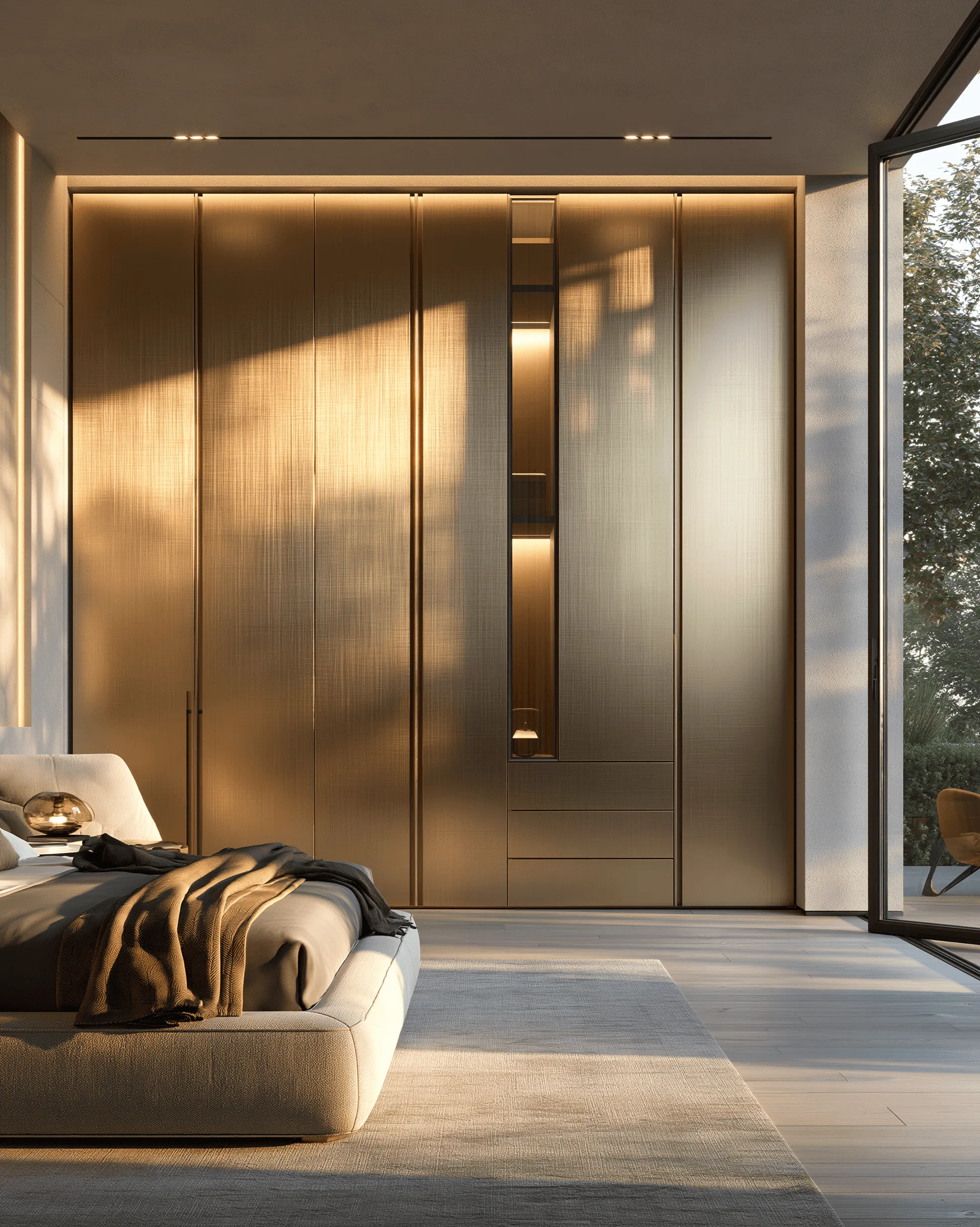 Zovia Champagne Gold & Brass stainless steel bedroom wardrobe