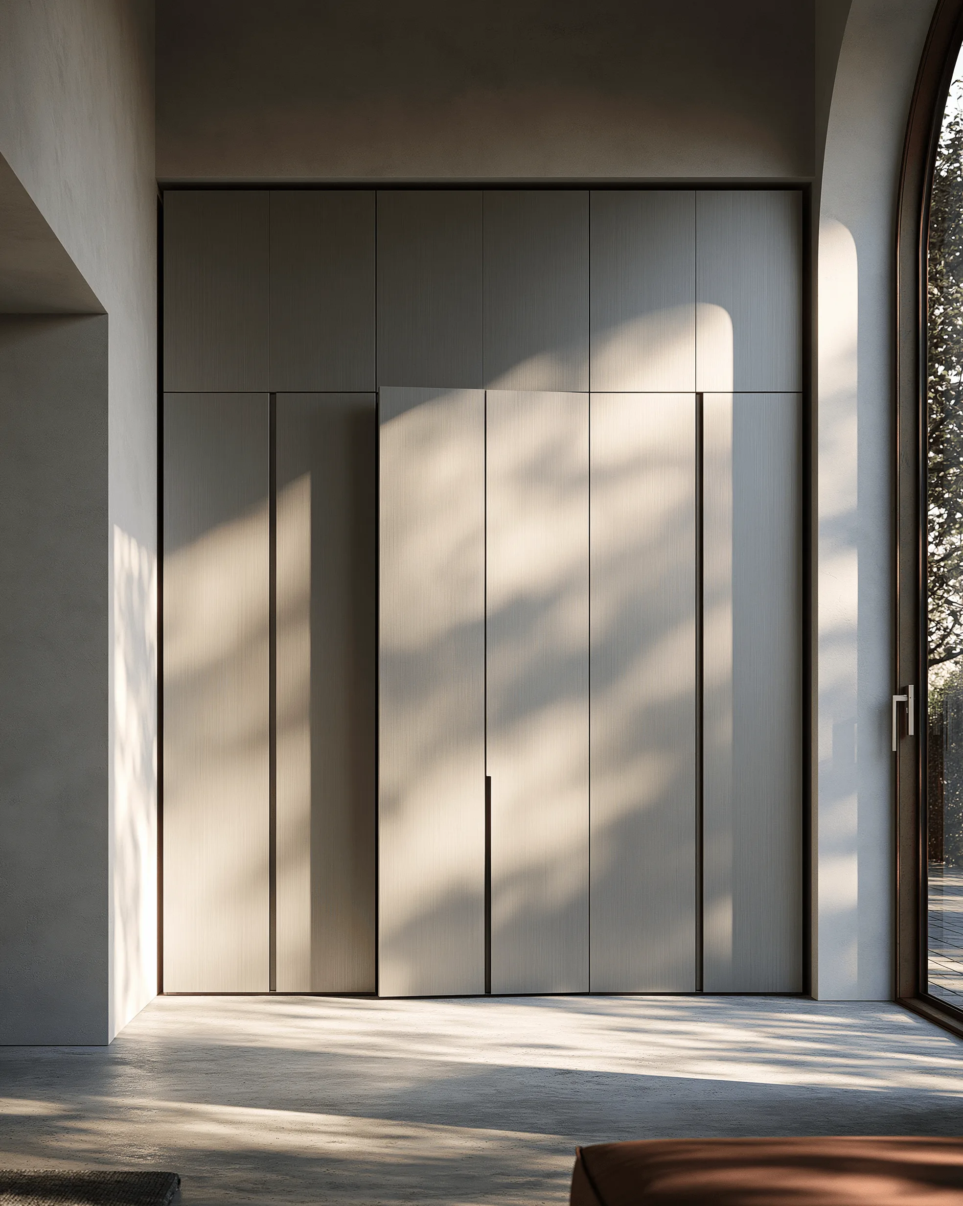 Zovia Warm Tones · Ivory & Wood Grain stainless steel bedroom wardrobe
