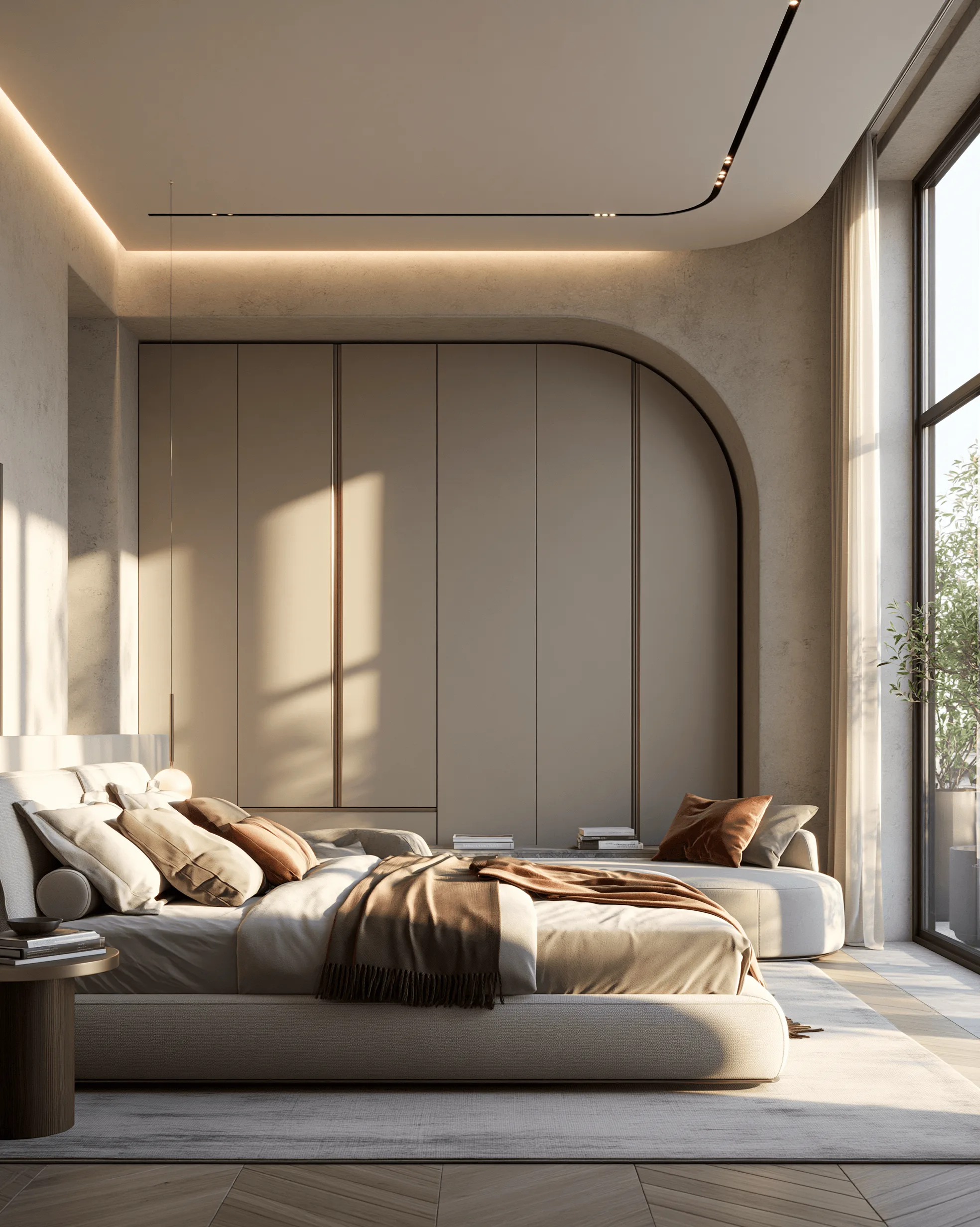 Zovia Warm Tones · Ivory & Wood Grain stainless steel bedroom wardrobe