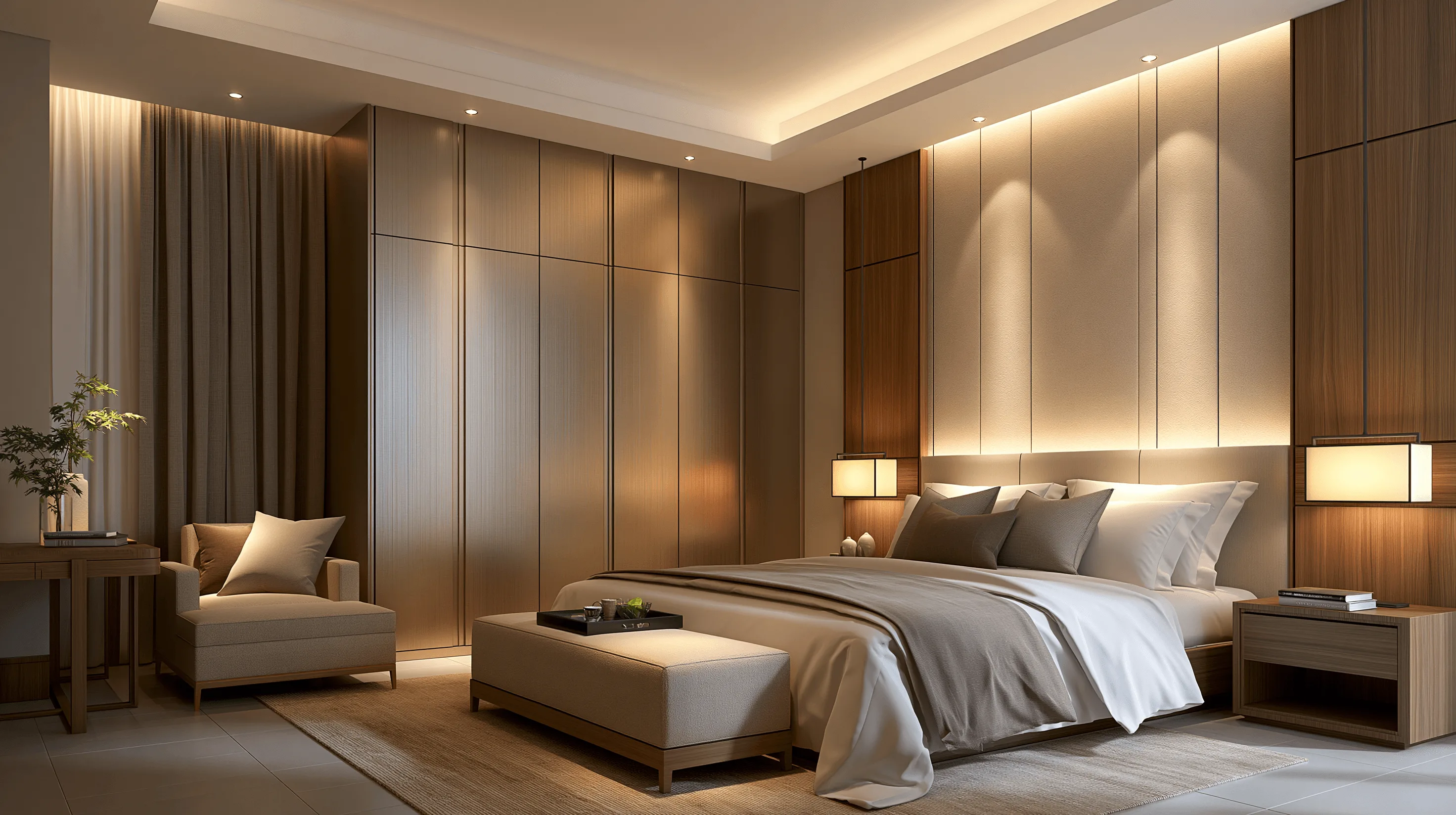 Zovia Warm Tones · Ivory & Wood Grain stainless steel bedroom wardrobe