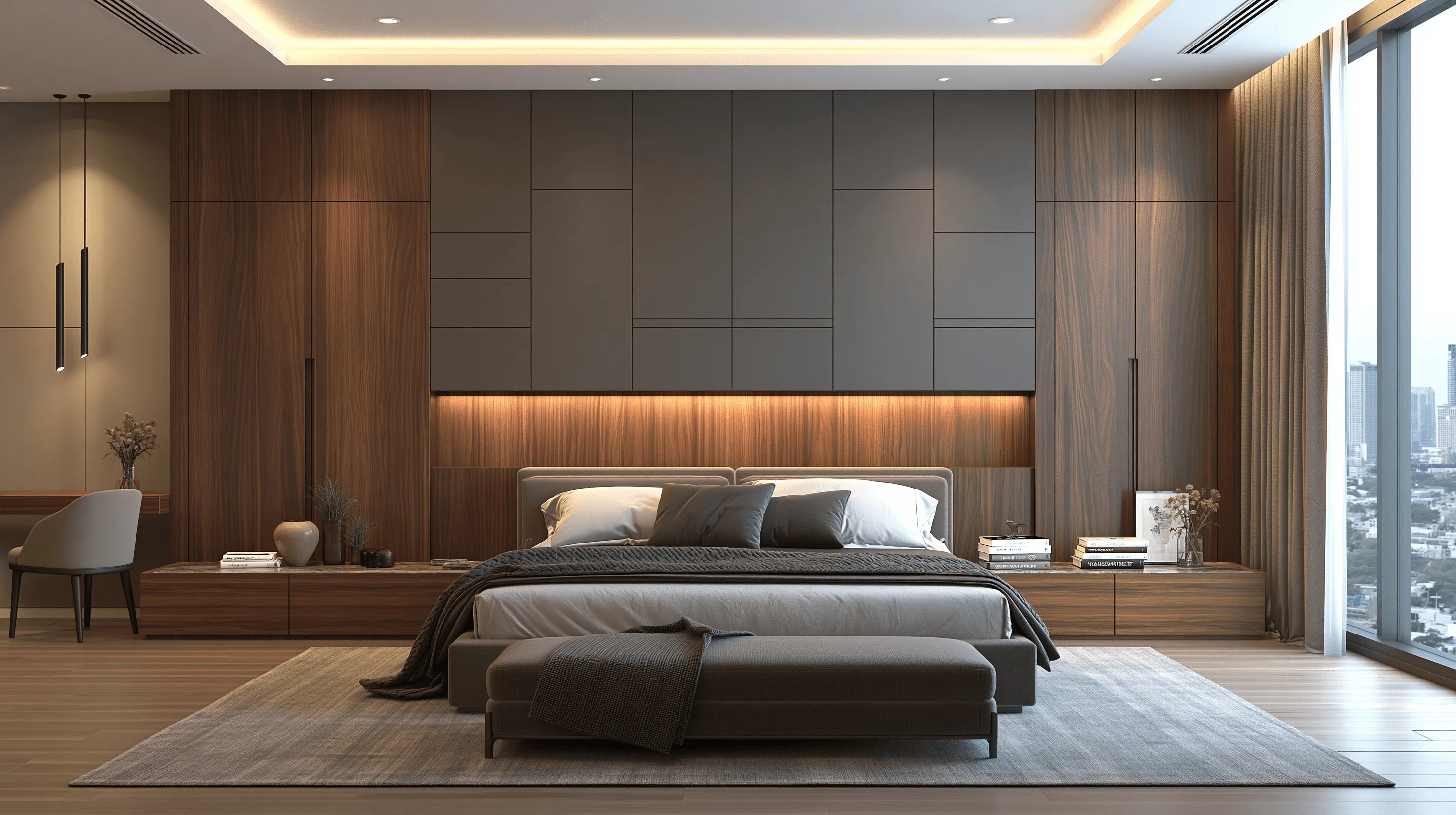 Zovia Warm Tones · Ivory & Wood Grain stainless steel bedroom wardrobe