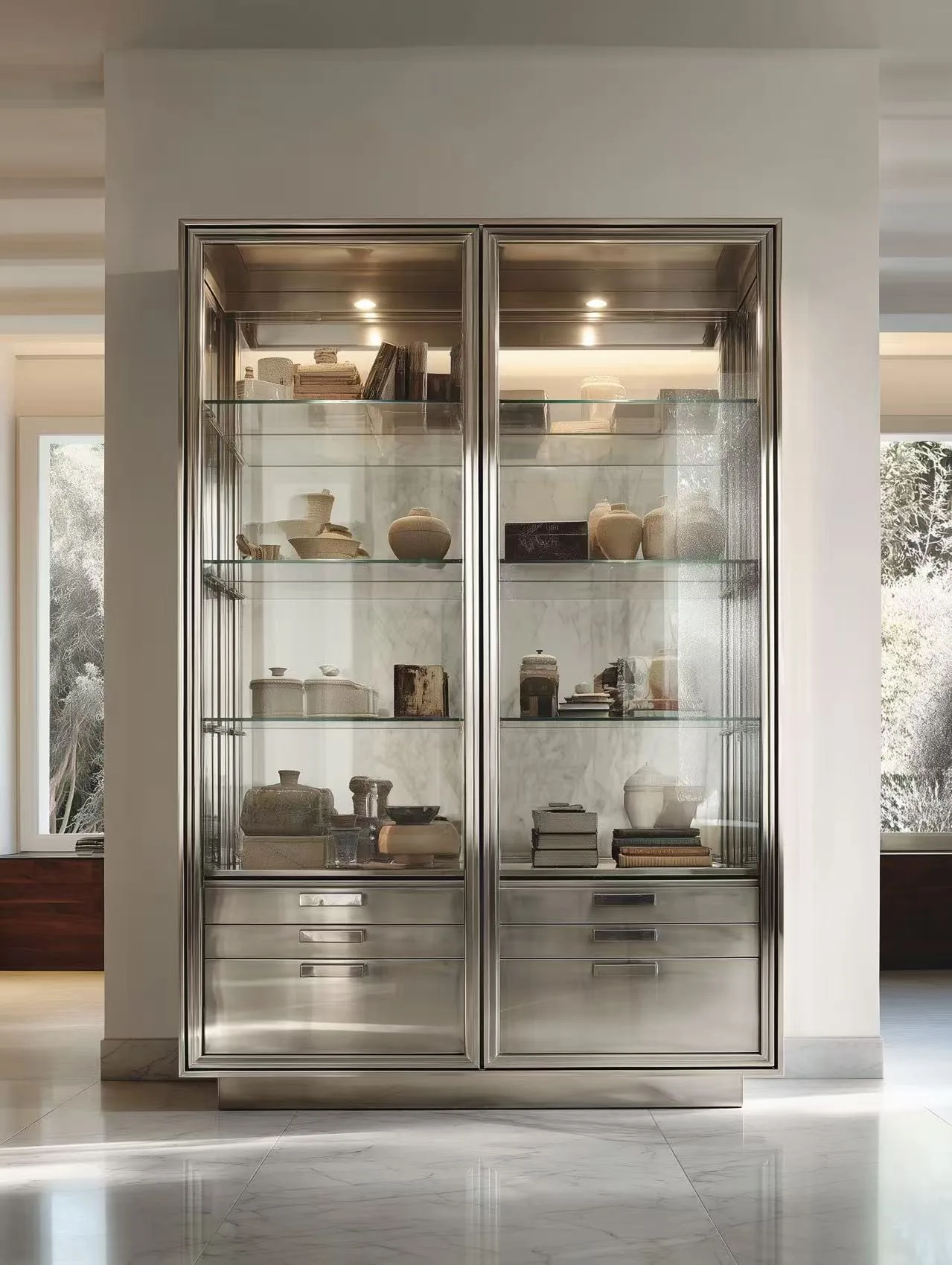 Zovia stainless steel glass display cabinet