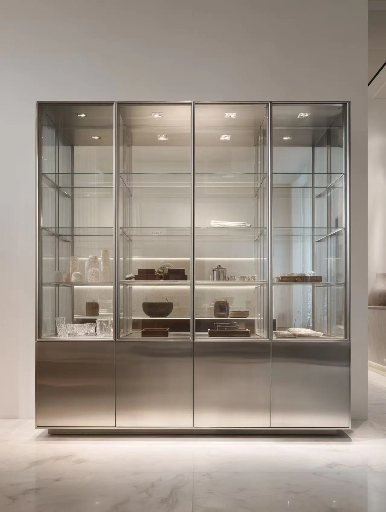 Zovia stainless steel glass display cabinet