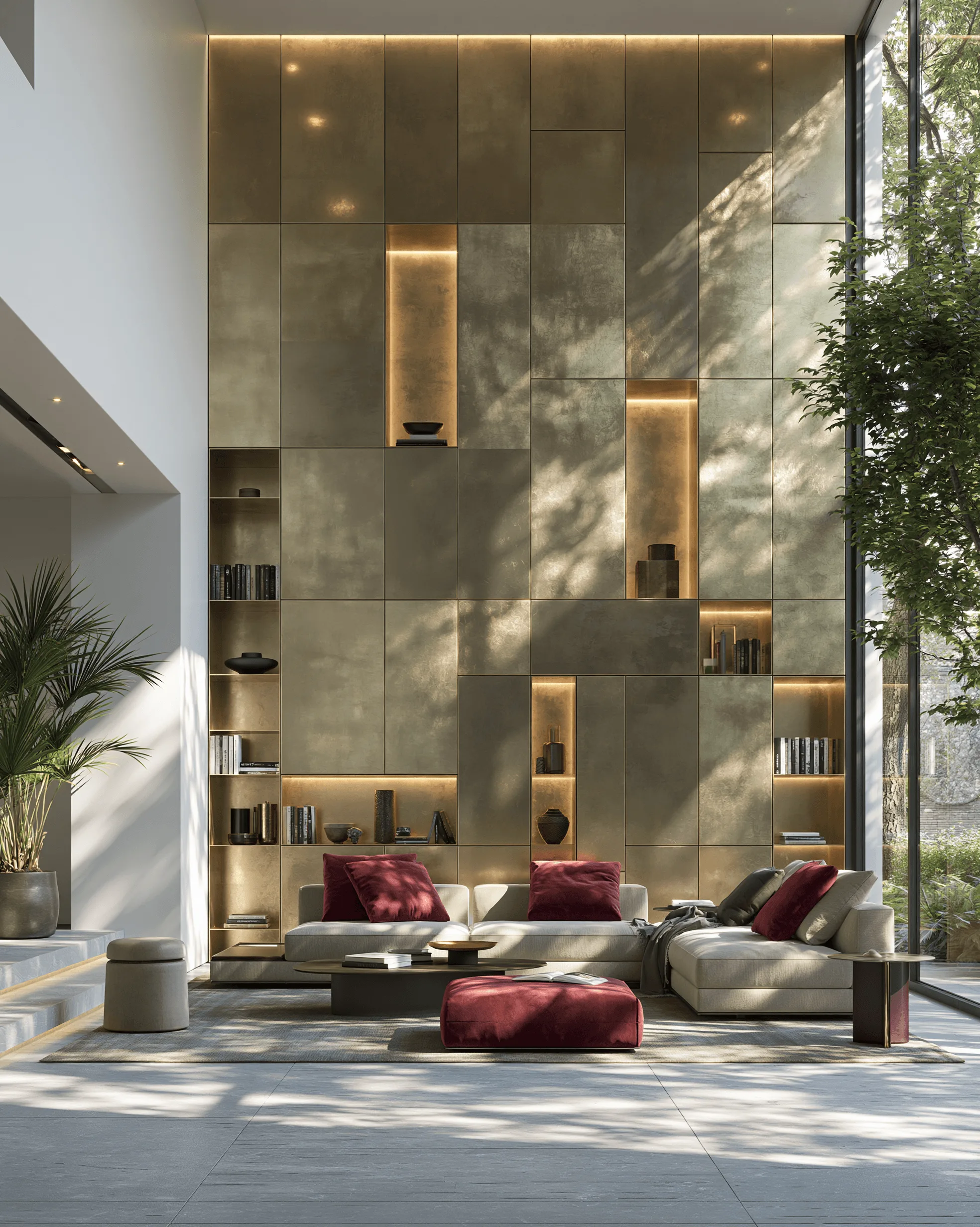 Zovia Floor-to-Ceiling Display Wall stainless steel living room cabinet