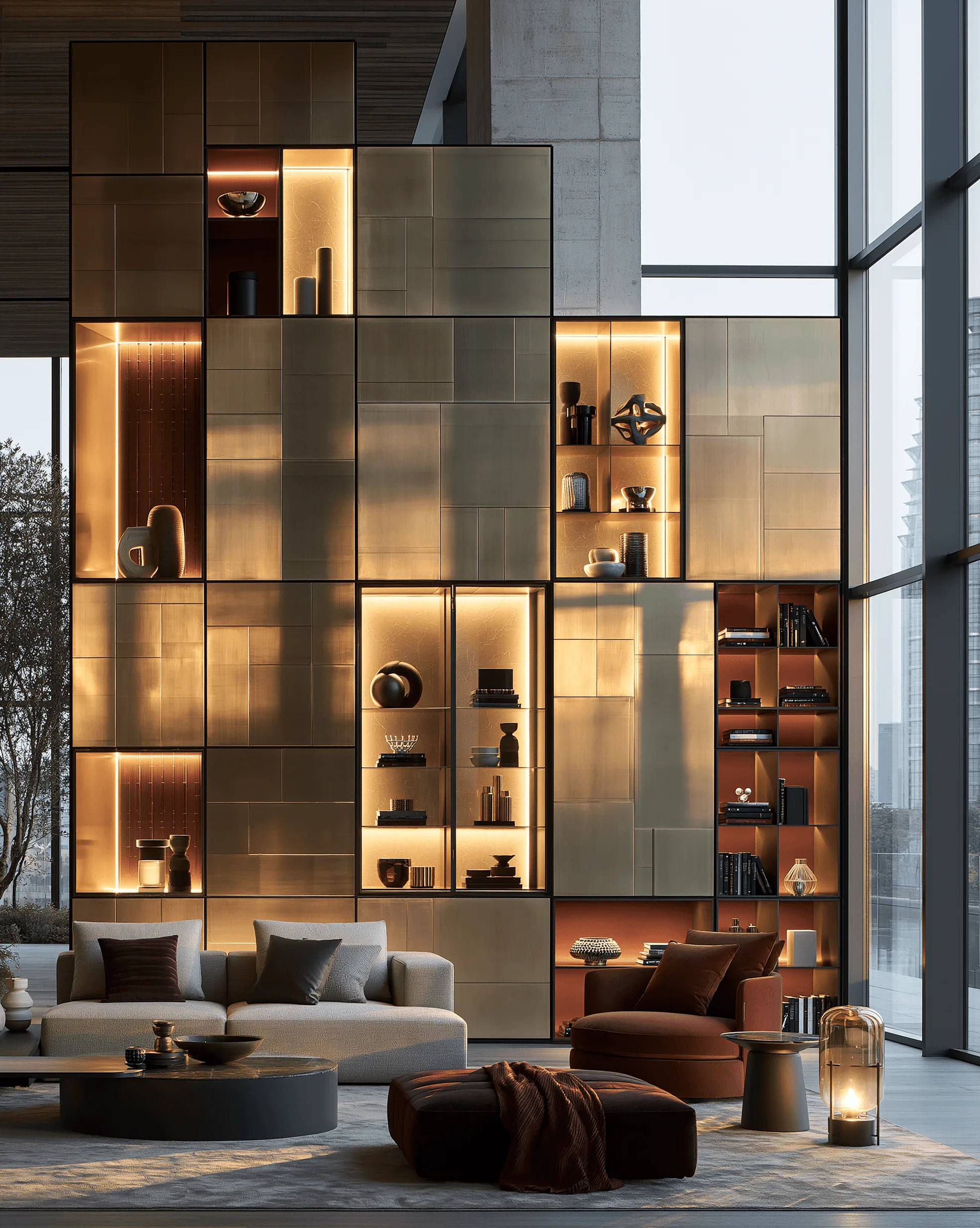 Zovia Floor-to-Ceiling Display Wall stainless steel living room cabinet