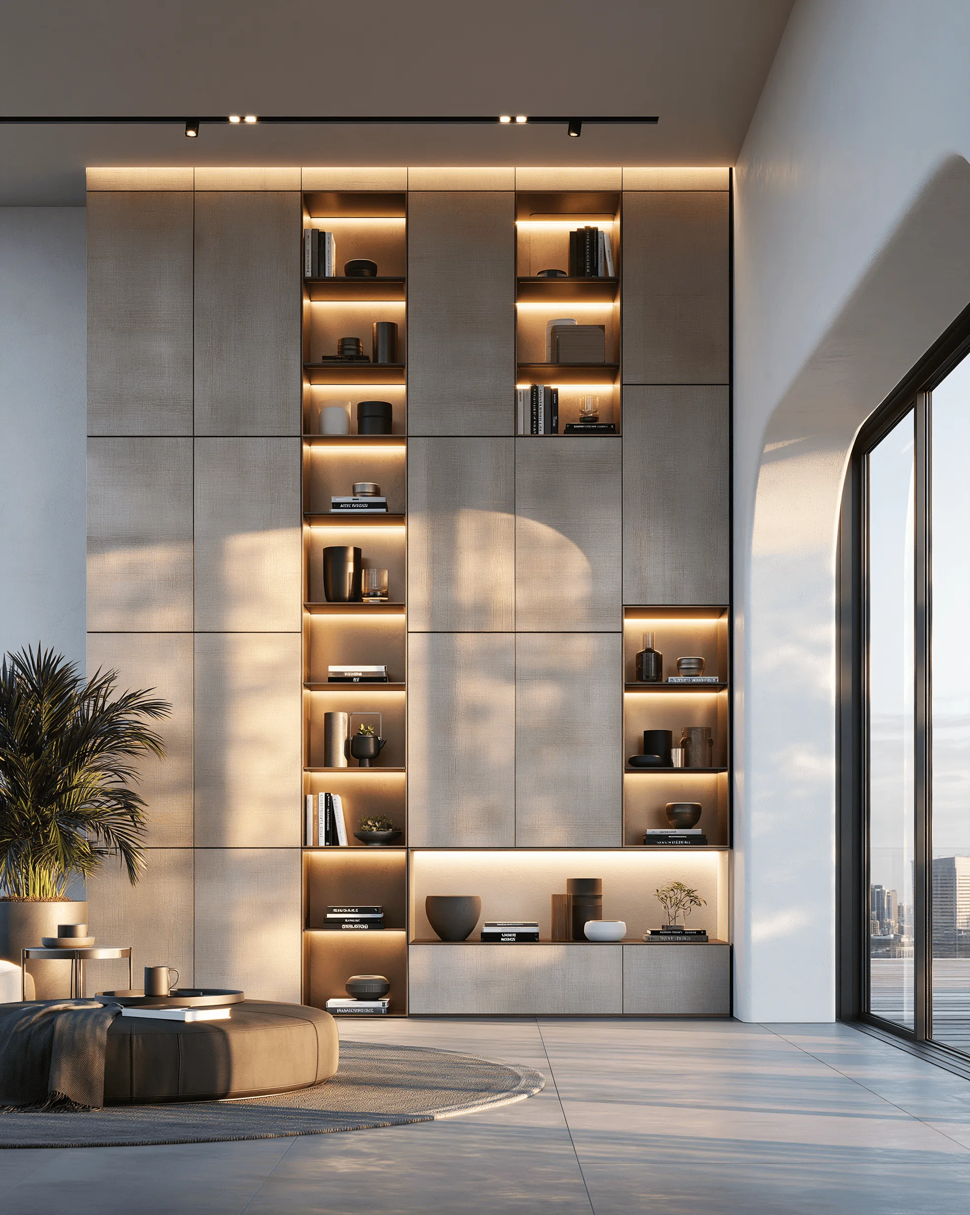 Zovia Floor-to-Ceiling Display Wall stainless steel living room cabinet