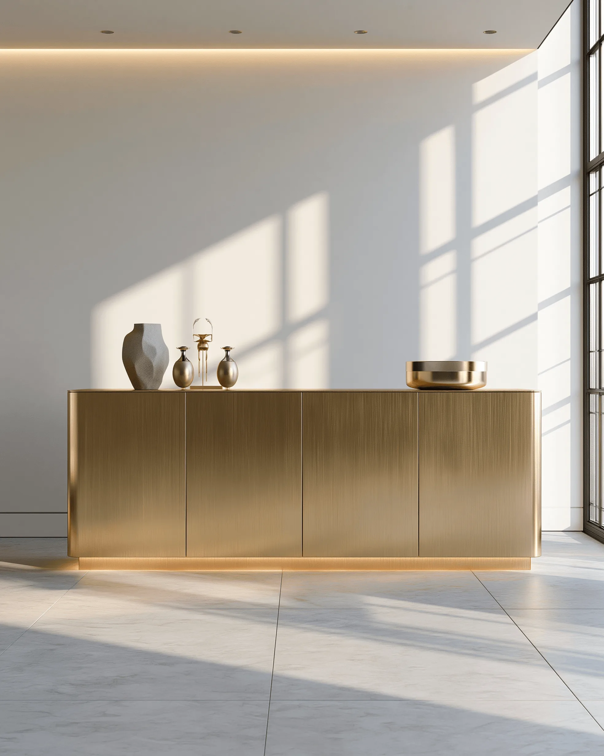 Zovia Sideboard · Polished Brass stainless steel living room cabinet