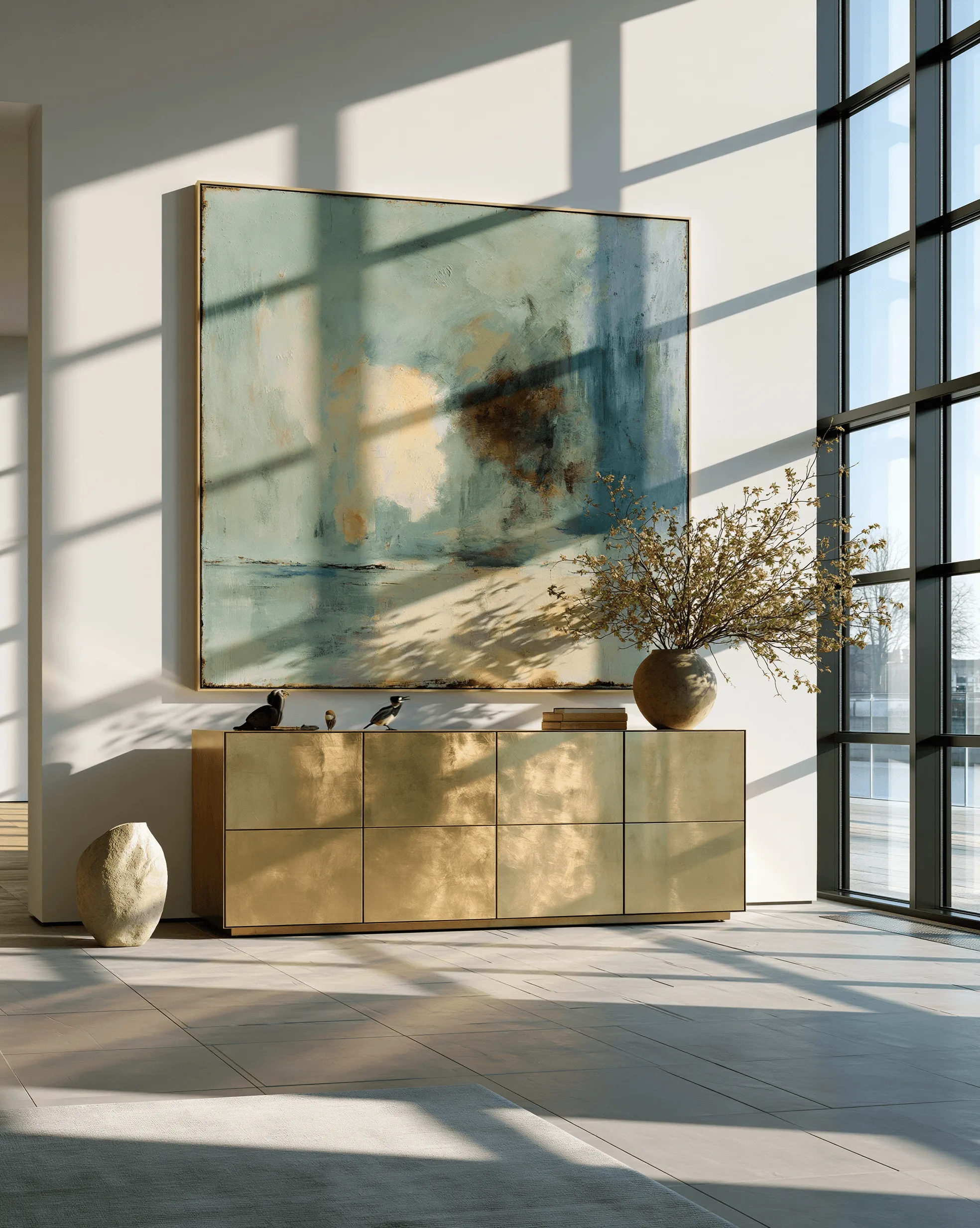 Zovia Sideboard · Polished Brass stainless steel living room cabinet