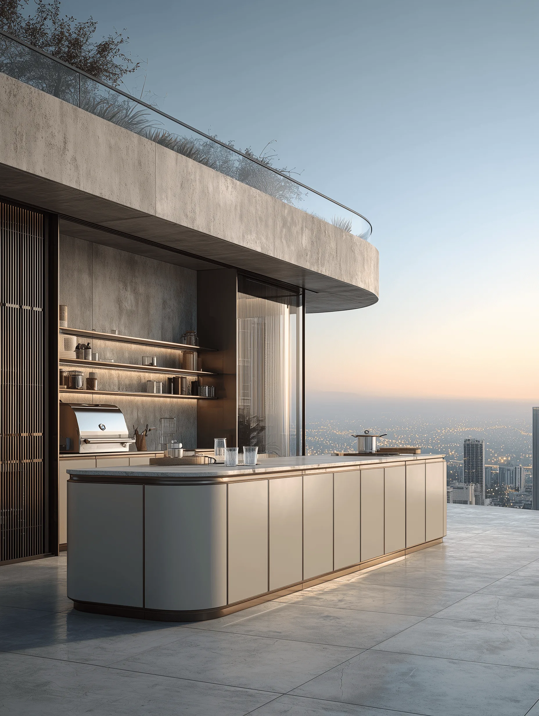 Zovia Champagne, Gold & Wood Grain stainless steel outdoor kitchen