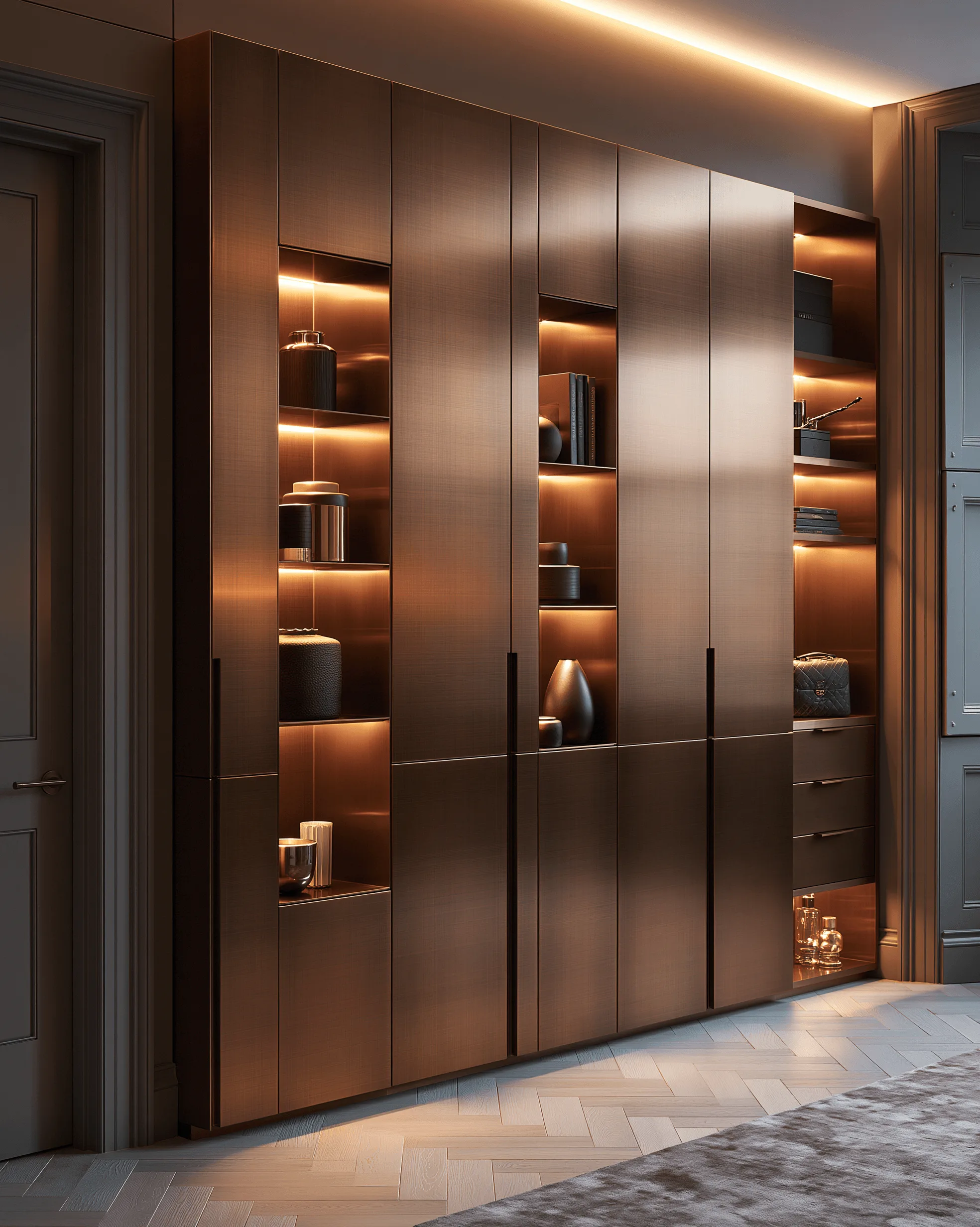 Zovia Champagne Gold & Antique Bronze stainless steel wardrobe