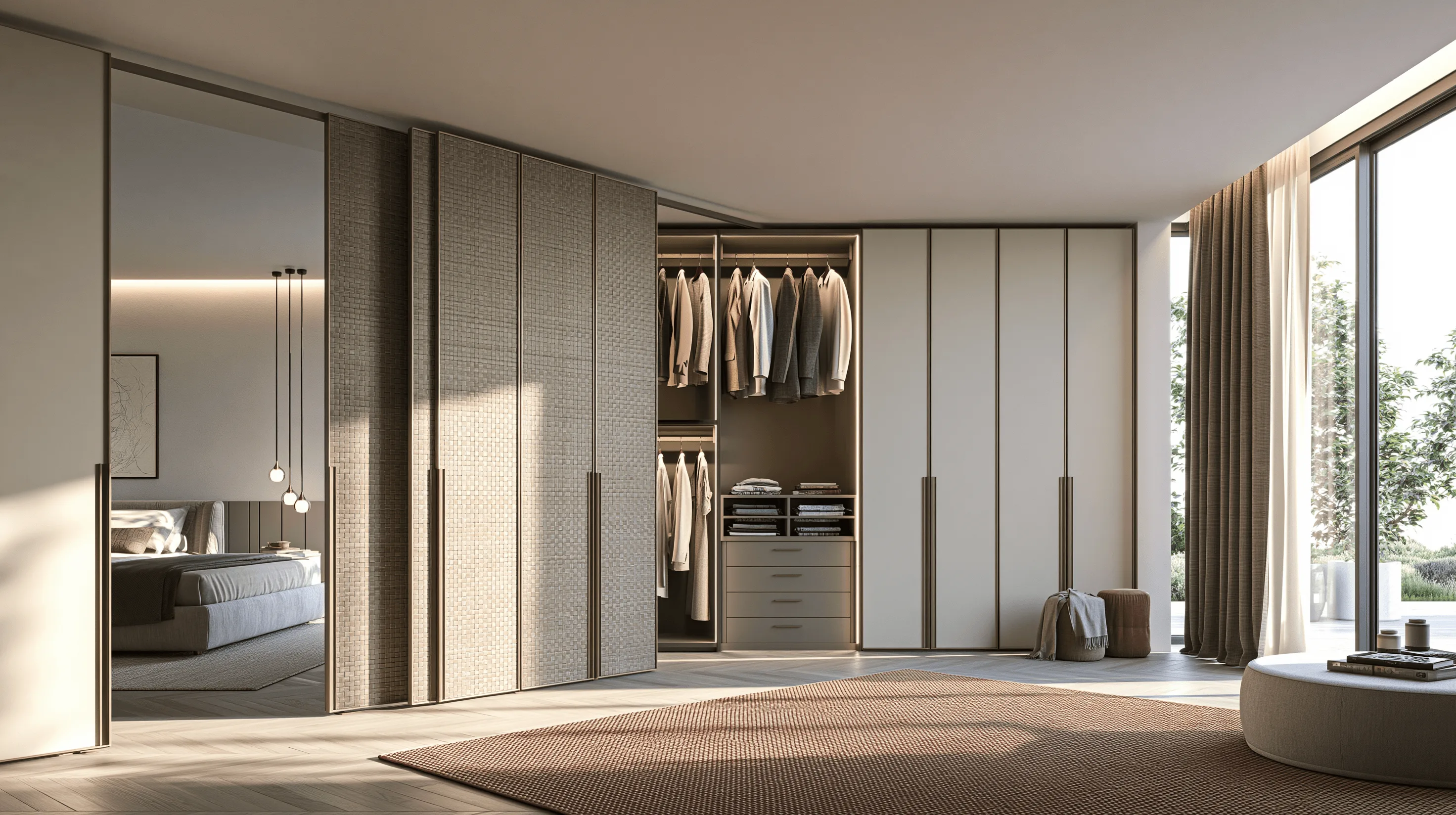 Zovia Warm Tones Ivory, Taupe & Wood stainless steel wardrobe