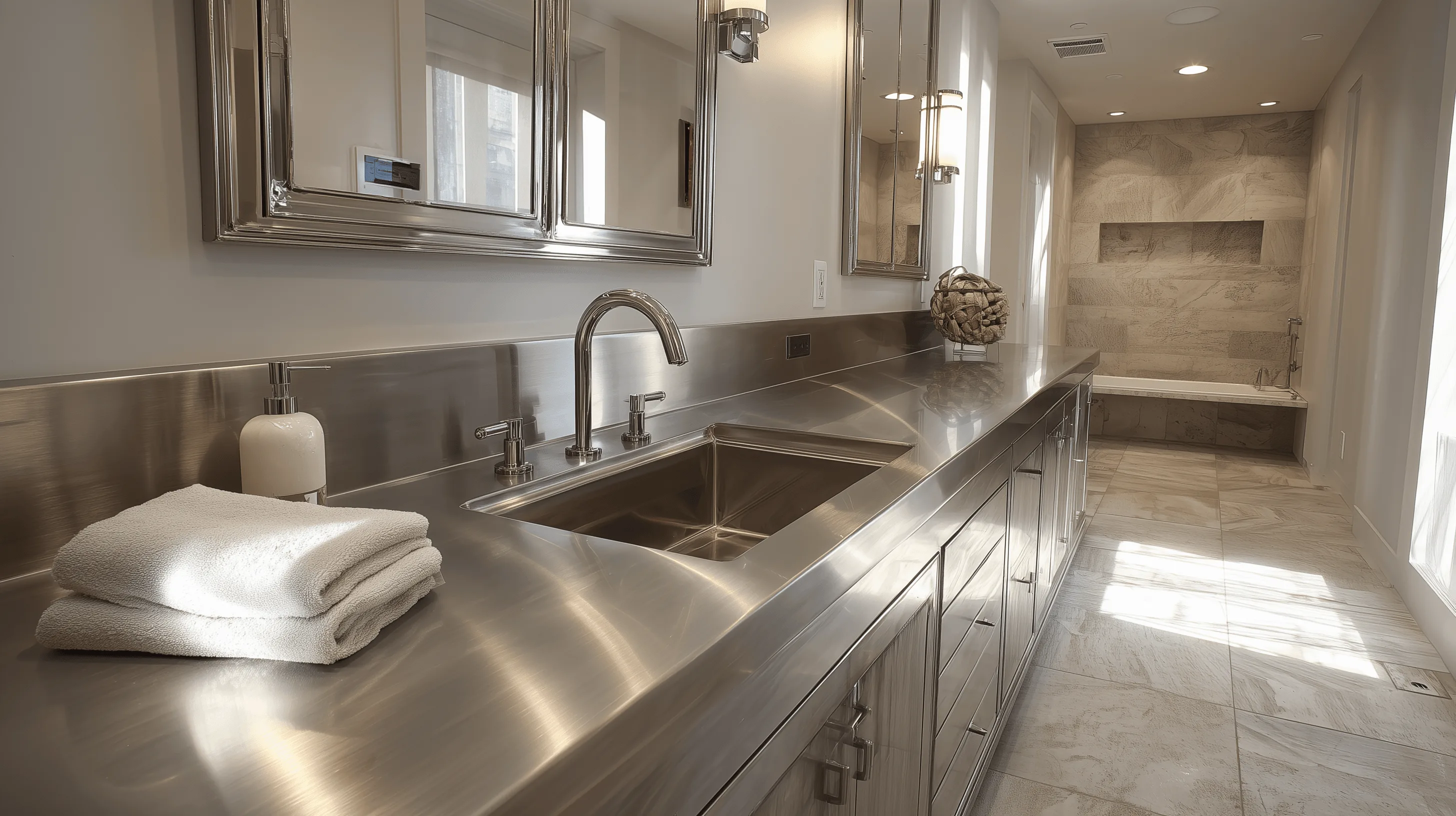 Indoor stainless steel cabinetry application — Designer Bathroom