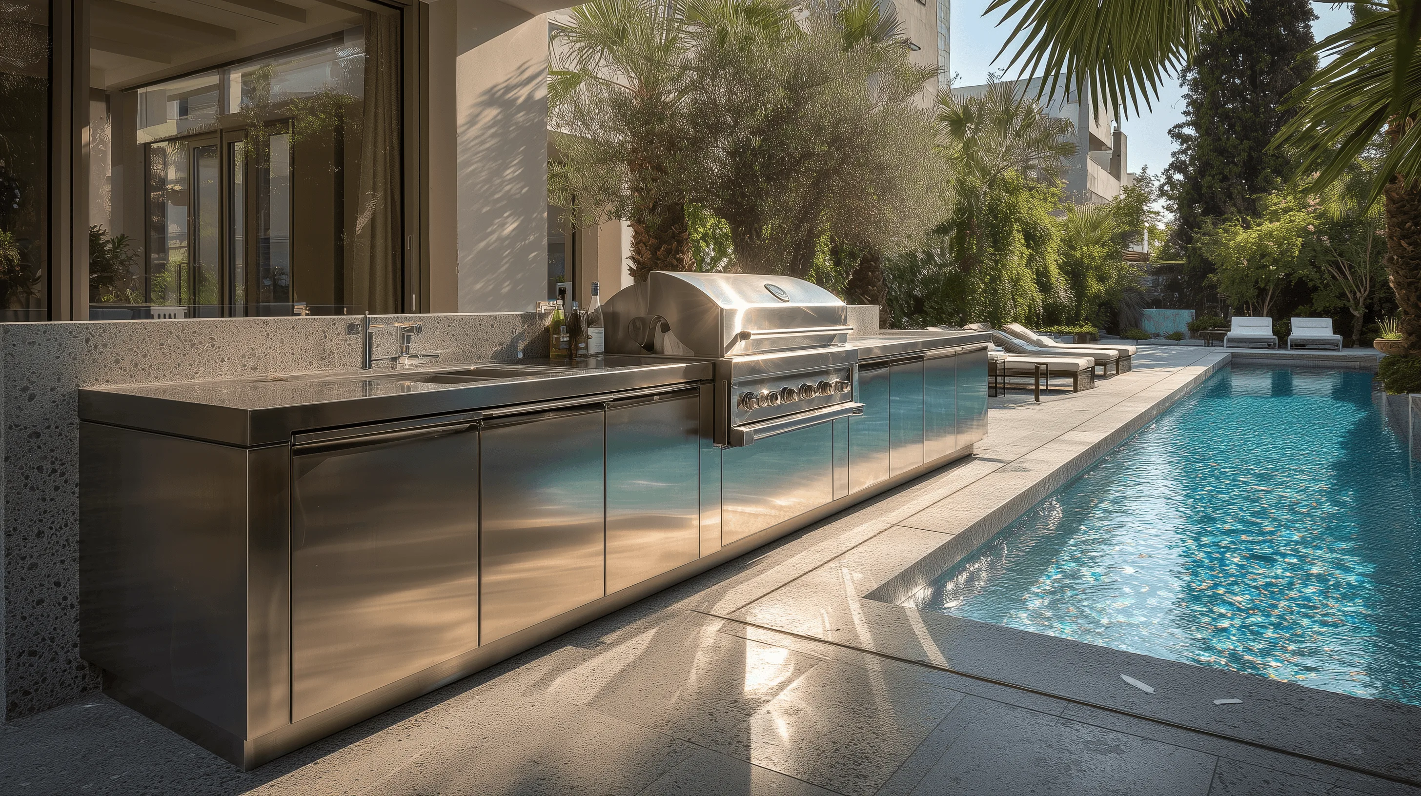 Stainless steel cabinetry application — Poolside Kitchen